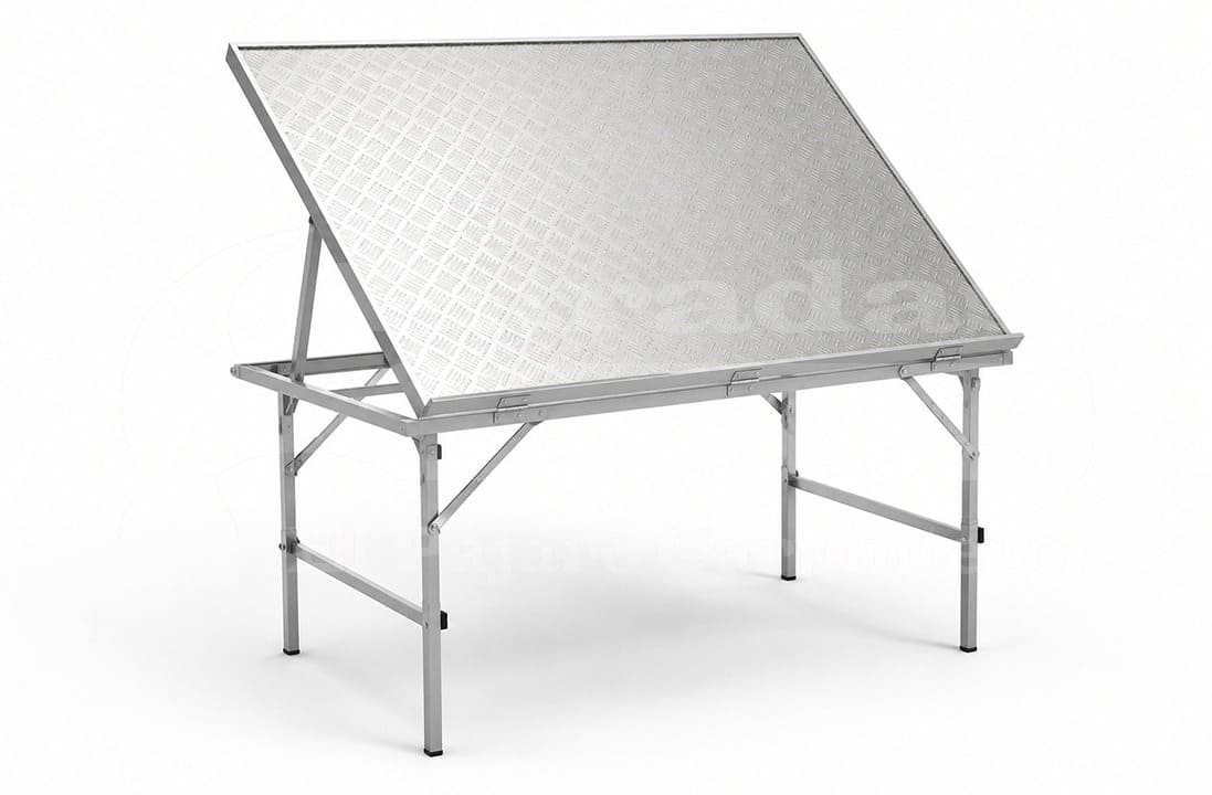 Mesa plegable reforzada aluminio expositora inclinable